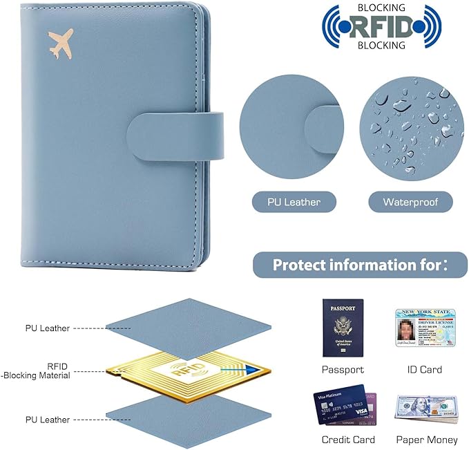 Melsbrinna Premium Leather Passport Holder Covers Case, Waterproof Rfid Blocking Travel Wallet Passport Holder with Pen Holder, Cute Passport Book for Women/Men