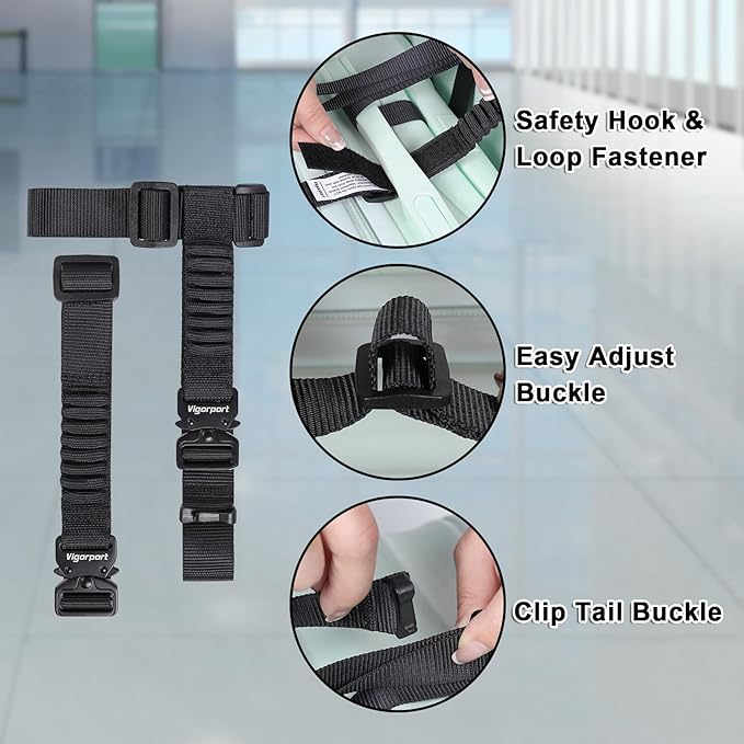 Vigorport Luggage Straps, Metal Luggage Connector Straps for Suitcases, Stretchable Add a Bag Adjustable Accessories Travel Belts (Black, Normal)