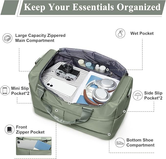Weekender Bags for Women - 50L Large Travel Duffle Bag with Shoe Compartment - Carry on Overnight Bag for Travel, Weekend Getaway, Gym, Hospital