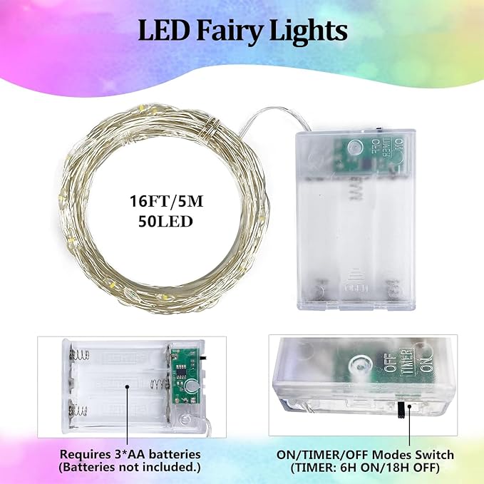 4 Pack Fairy Lights Battery Operated String Lights Warm White & Multi Color | Each 16FT 50 LED, Timer, Bendable Cuttable Waterproof Wire, Starry String Lights for Indoor Outdoor Christmas Wedding Decor