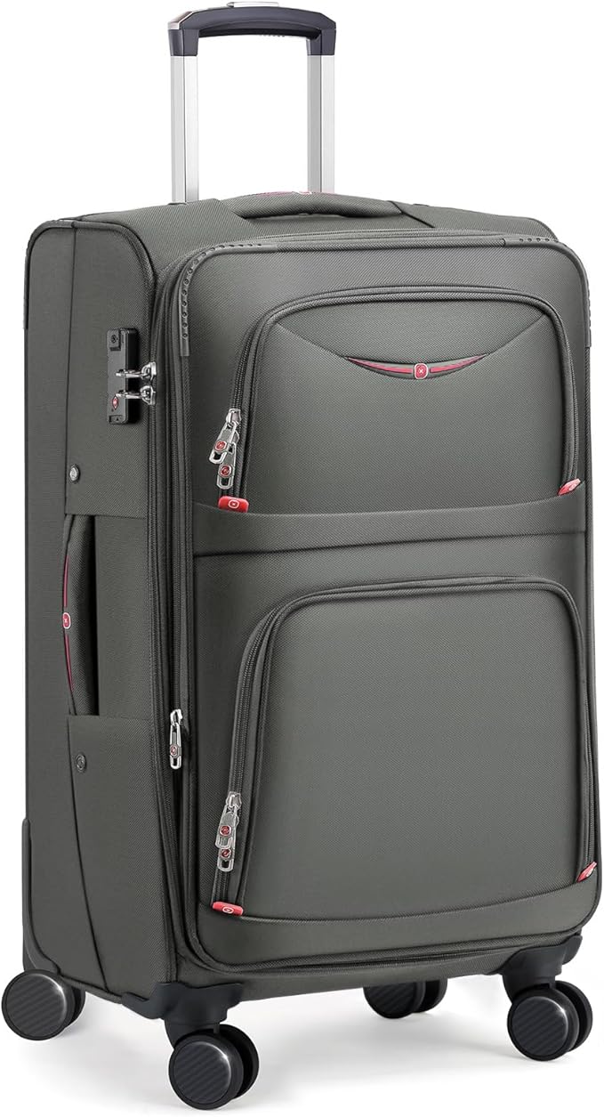 Softside Expandable Luggage with 4 Spinner Wheels, Durable Checked-Luggage Suitcase (Gray, 29-Inch)