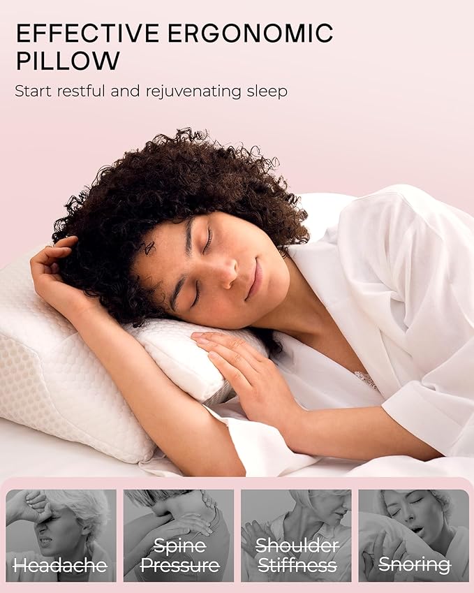 Elviros Cervical Memory Foam Pillows for Neck and Shoulder Pain, Neck Pillow for Sleeping, Side Sleeper Pillows for Adults, Ergonomic Orthopedic Sleeping for Back and Stomach Sleepers (Medium Firm)