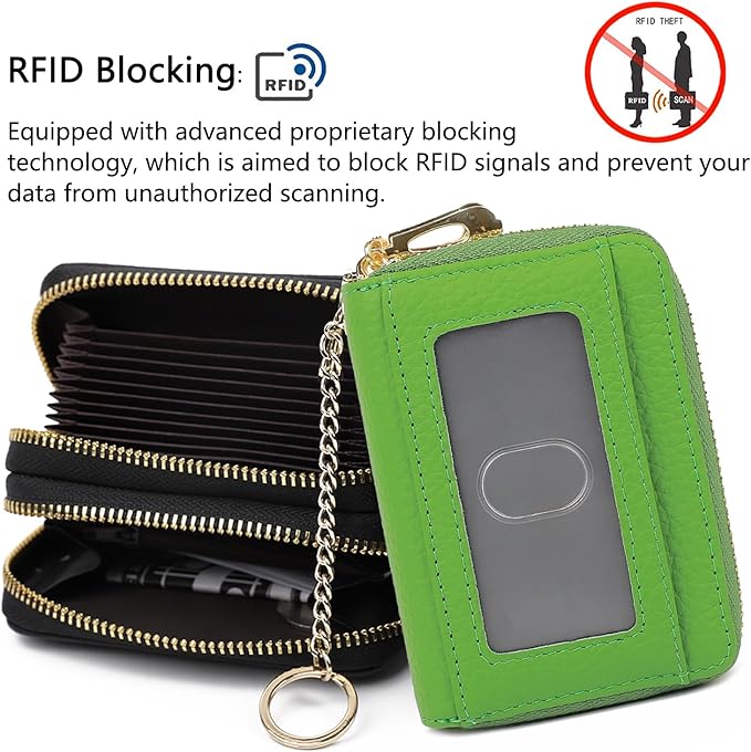 imeetu RFID Credit Card Holder, Small Leather Zipper Card Case Wallet for Women