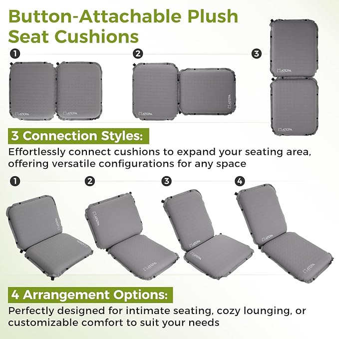 ATEPA Inflatable Seat Cushion, Self-Inflating Portable Stadium Airplane Travel Foam Cushion Pad for Camping, Sports Events, Outdoor