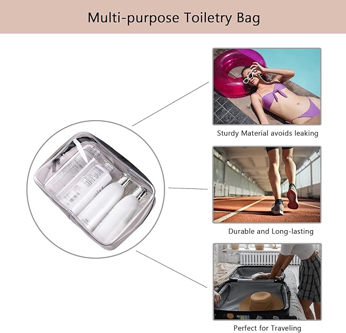 Buminee Clear Travel Bags for Toiletries, Lightweight Toiletry Bag, 2 Pack Multipurpose Transparent TSA Cosmetic Bag