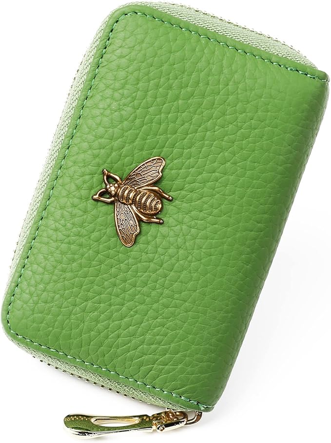 imeetu RFID Credit Card Holder, Small Leather Zipper Card Case Wallet for Women