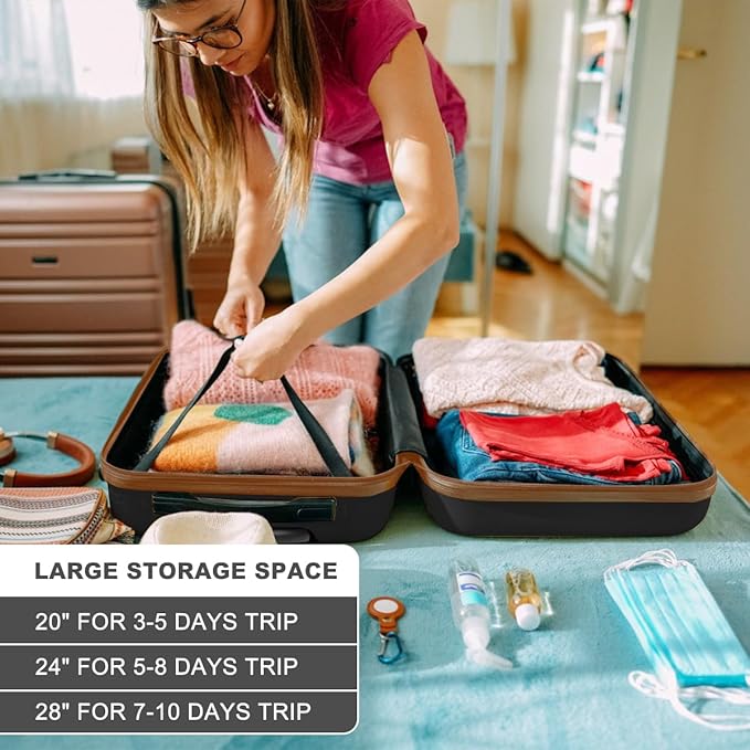 Kono 3 Piece Luggage Sets Expandable with Spinner Wheels TSA Lock Lightweight PC+ABS Hardside Travel Rolling Suitcases 20in 24in 28in Carry on Apricot Grey