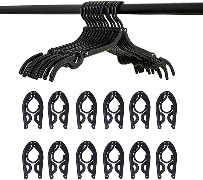 12 Pcs Black Travel Hangers - Portable Folding Clothes Hangers Travel Accessories Foldable Clothes Drying Rack