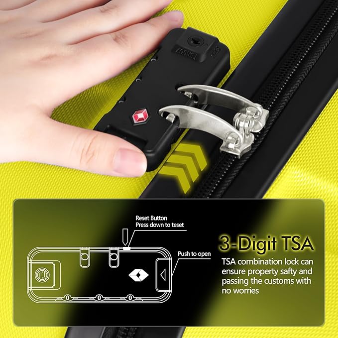 AnyZip Luggage PC ABS Hardside Lightweight Suitcase with 4 Universal Wheels TSA Lock Carry-On 20 Inch Yellow