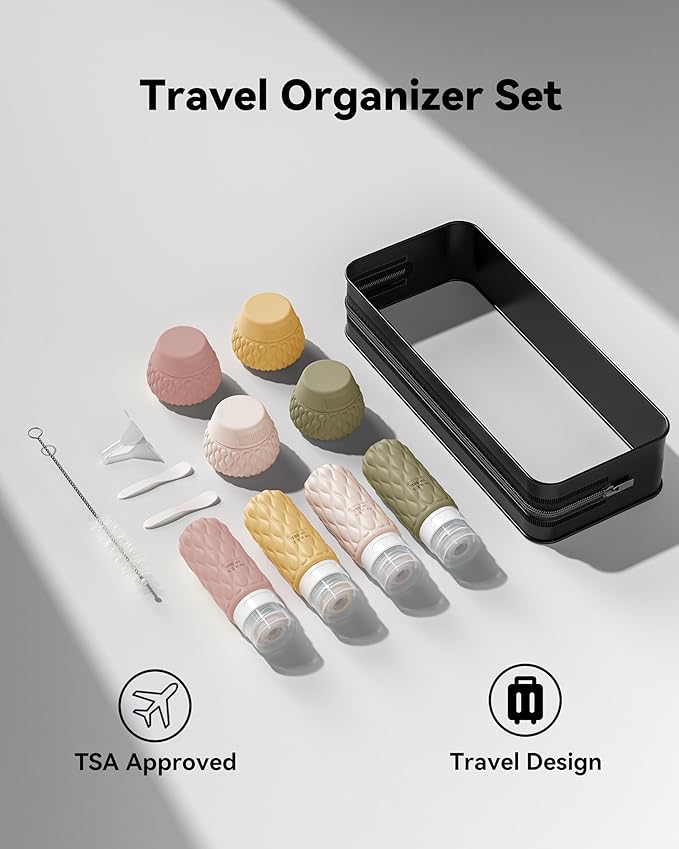 Silicone Travel Bottles for Toiletries 8 Pack Travel Size Toiletries 3.4 oz 1.7 oz, Leakproof Squeeze Travel Size Containers Refillable Cosmetic Jars Set for Shampoo, Conditioner, Creams