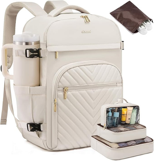 LOVEVOOK Large Travel Backpack for Women, 50L Carry on Backpack for Airplanes, TSA Personal Item Travel Bag for Women fits 18" Laptop, Waterproof Carry on Bags with 4 Packing Cubes