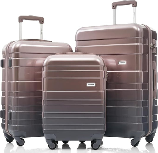 3 Pcs ABS Hardside Luggage Sets TSA Lock Spinner Wheel Suit Case