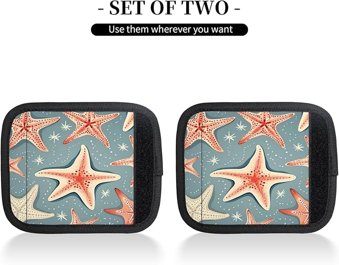 Luggage Handle Wraps Sea Starfish Seashel Pattern Luggage Identifiers Soft Neoprene Luggage Handle Wraps For Suitcase Trolley Handle Grip Cover 2 Pack Luggage Tags
