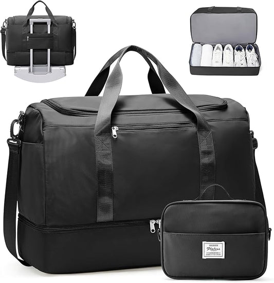 Extra Large Travel Duffle Bag with Shoe Compartment & Toiletry Bag, XL Weekender Bags for Women, Carry On Overnight Bags for Gym Sports, Water-Resistant Hospital Bag for Labor and Delivery