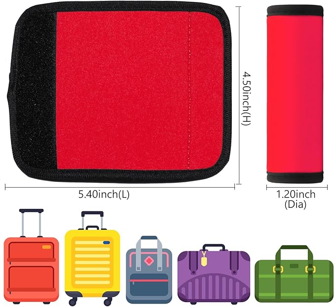 Luggage Handle Wrap 6 Pack-Neoprene Luggage Handle Wraps for Suitcase/Beach Bag/Backpacks Bright Suitcase Identifiers Travel Accessories for Airplane (Red)
