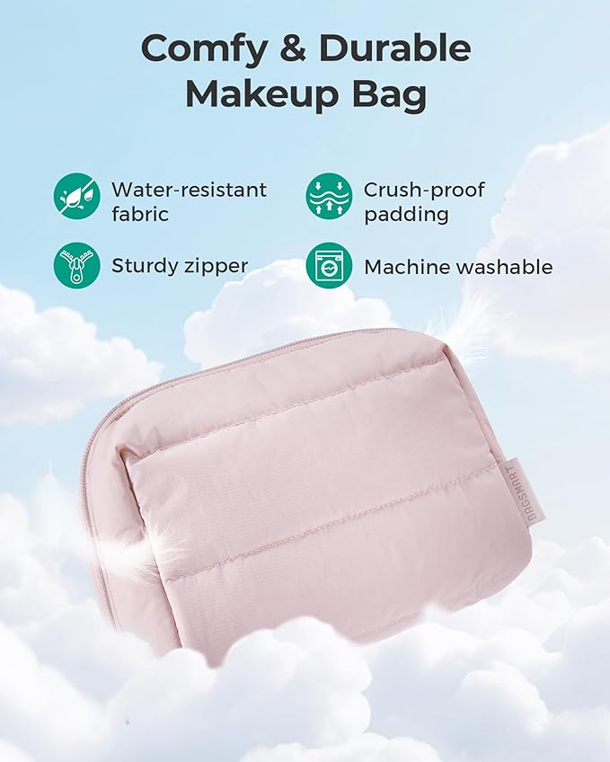 BAGSMART Makeup Bag, Wide Opening Cosmetic Bag Compact & Spacious, Water-Resistant Travel Organizer Pouches for Women (Nude Pink)