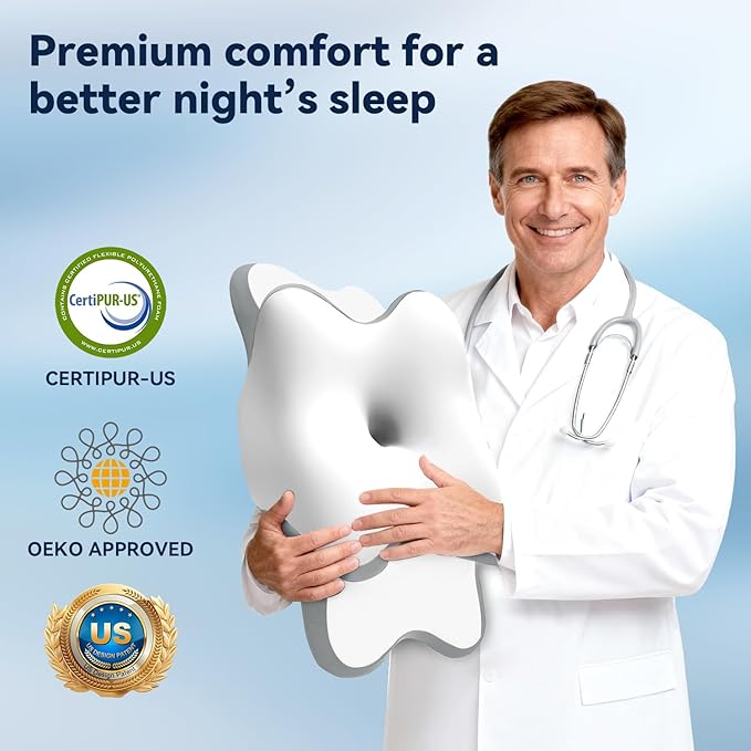 Sleep Apnea Pillow with Neck Pain & Snoring Relief -Orthopedic Cervical Pillow, Ergonomic Contour Memory Foam for Side, Back,Stomach Sleepers, Medium Firm (White, Queen Size 25" Lx15 Wx5.8 H)