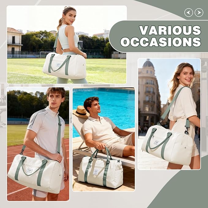 Weekender Duffel Bags for Women & Men - Airplane Travel Totes with Wet Pocket & Shoe Compartment - Labor & Delivery Hospital Bag, Beige Green