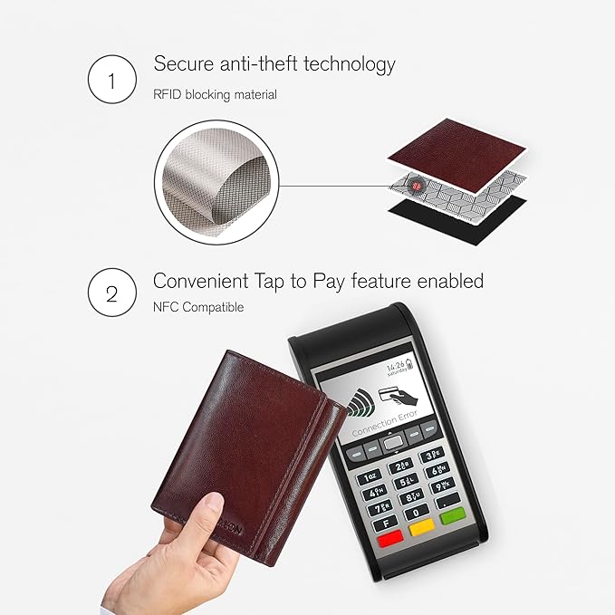 Real Leather Mens Trifold Wallet RFID Blocking Slim Minimalist Front Pocket - Thin & Stylish with ID Window in Gift Box
