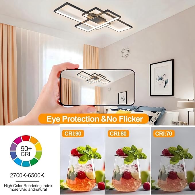 35″ 50W Modern Ceiling Light 3000-6500K Dimmable Kitchen Light Fixtures | Timer Night light Memory function Adjustable brightness color temperature Flush Mount Light Fixture remote control Bedroom