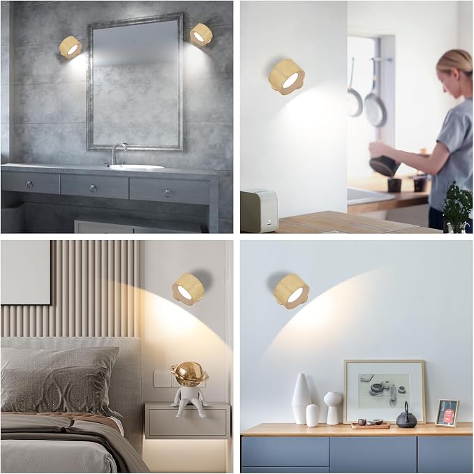 AKSDA Rechargeable Wall Sconce, Battery Operated LED Reading Light with 360-Degree Rotation Magnetic Mounting, Dimmable 3 Color Temps Touch Control Cordless Wall Lights for Study Home Office, 1 Pack