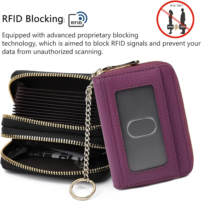 imeetu RFID Credit Card Holder, Small Leather Zipper Card Case Wallet for Women