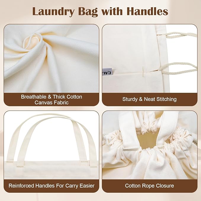 Canvas Laundry Bag with Handles & Drawstring Closure 30”Wx35"H, Thick Canvas Laundry Bag Large Heavy Duty Washable Dirty Clothes Travel Sack for Camp, College Dorm, Laundromat (1Pack)