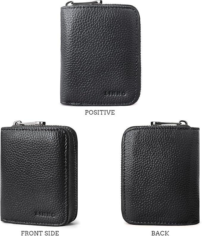 Linno RFID 20 Slots Credit Card Holder Genuine Leather Small Wallet for Women or Men with Zipper