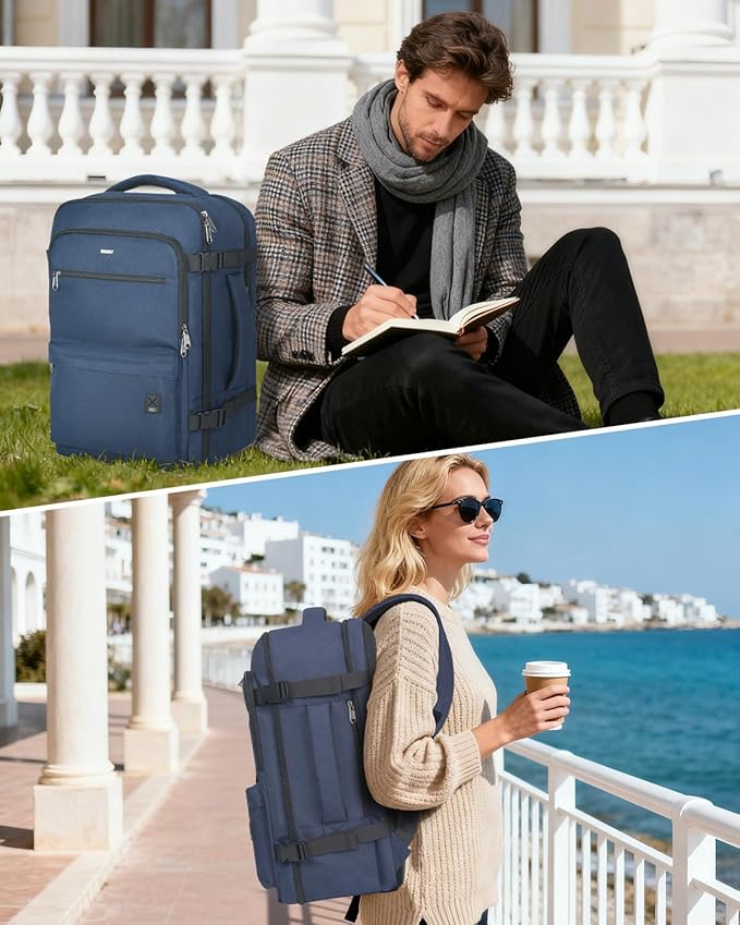 WANDF Travel Backpack For Spirit Airlines Personal Item Bag 18x14x8 with Wet Pocket, 17 Inch Laptop Backpack for Men Women（Navy Blue）