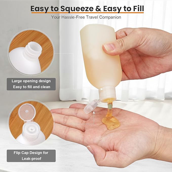 Cosywell 5 Pack 3.4oz Travel Bottles for Toiletries Pre-Printed Shampoo Conditioner & Body Soap Soft Touch HDPE Travel Size Containers TSA Approved Leak Proof Squeezable Toiletry Bottle(White)