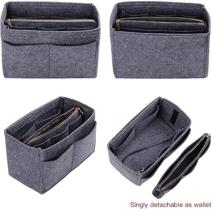ZTUJO Purse Organizer Insert, Felt Bag Organizer with Metal Zipper, Handbag & Tote Shaper, For Speedy Neverfull Tote, 7 Sizes