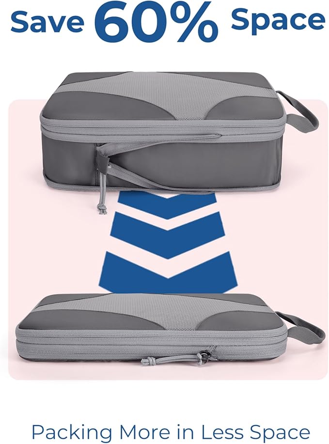 BAGSMART Compression Packing Cubes for Travel, Compressible Luggage Organizer for Cruise Ship, Lightweight Travel Essentials 6-Pack 1L+2M+2S+1Shoe Bag