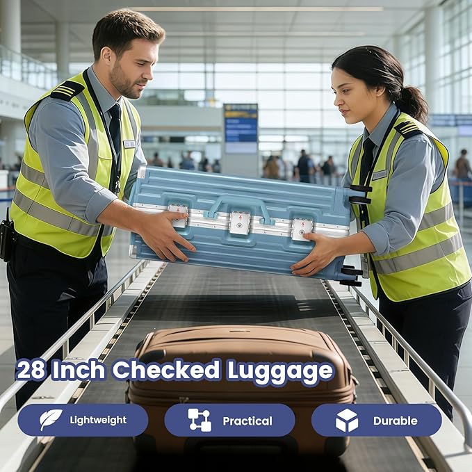 Zipperless Suitcase, 28 Inch Checked Luggage, Hardshell Aluminum Frame Polycarbonate Luggage with Phone Holder, Cup Holder, Charging Port, TSA Lock, Spinner Wheels for Vacations, Blue