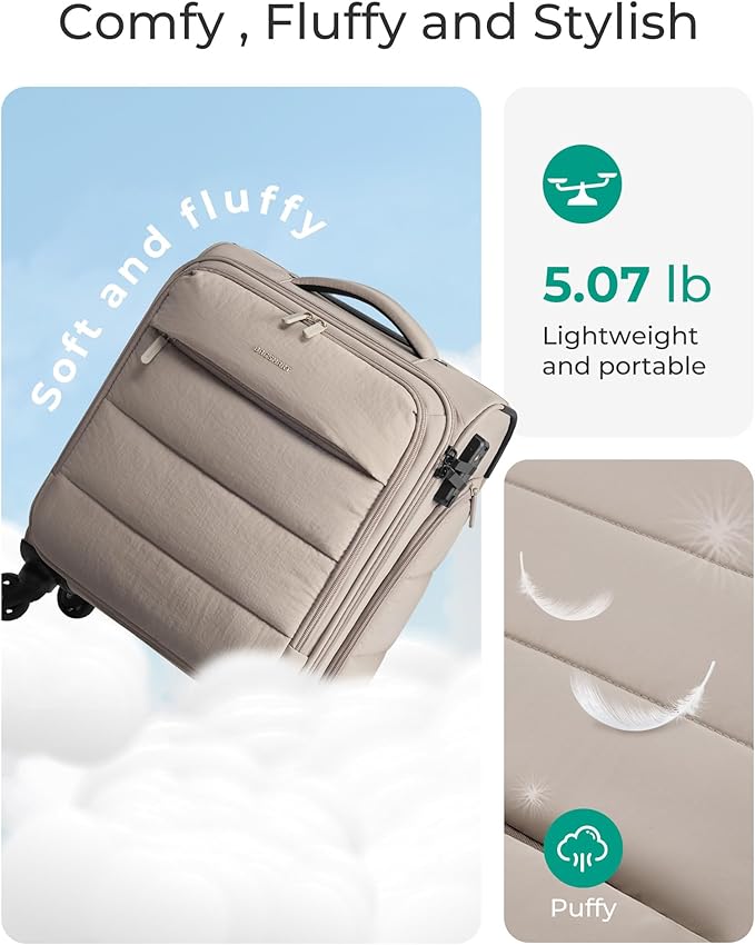 BAGSMART Underseat Carry on Luggage with Wheels, Soft Small Travel Luggage with PVC Wet/Dry Pockets, Lightweight Soft Personal Item Suitcase for Short Trip,Camer