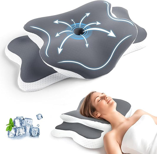 Cervical Memory Foam Pillow for Neck Pain Relief, Cooling Ergonomic Contour Orthopedic Bed Pillow for Sleeping, Neck Pillow for Side, Back and Stomach Sleepers