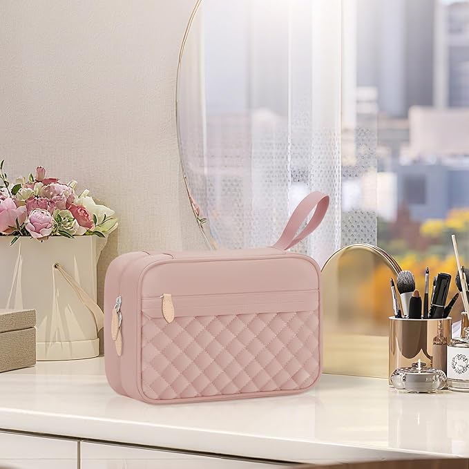 Travel Toiletry Bag for Women with Hanging Hook, Waterproof TSA Approved Cometic Toiletry Bag Organizers Leakproof Make up Bags for Women Pink