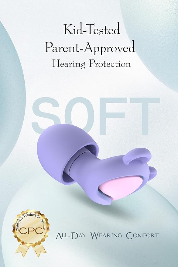 Kids Ear Plugs (6-12 Years) with Cord, Kids Ear Protection Reusable Noise Relief Earplugs for Focus, Travel, Concert, Socializing, Events, Sleep, Anxiety, Home, School, Playtime -26dB Noise Reduction