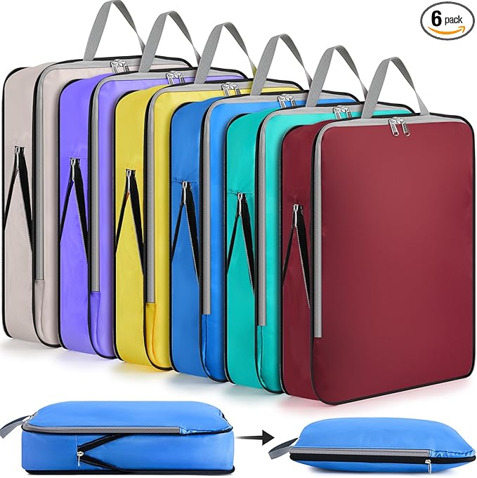 Hosuly 6 Pcs Ultralight Compression Packing Cubes for Travel 17.3 x 12.6'' XL Large Expandable Luggage Organizers for Save Space Family Long Trips (Colorful)