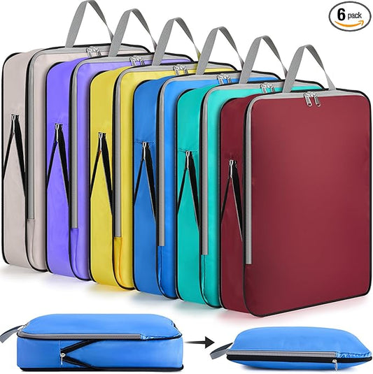 Hosuly 6 Pcs Ultralight Compression Packing Cubes for Travel 17.3 x 12.6'' XL Large Expandable Luggage Organizers for Save Space Family Long Trips (Colorful)