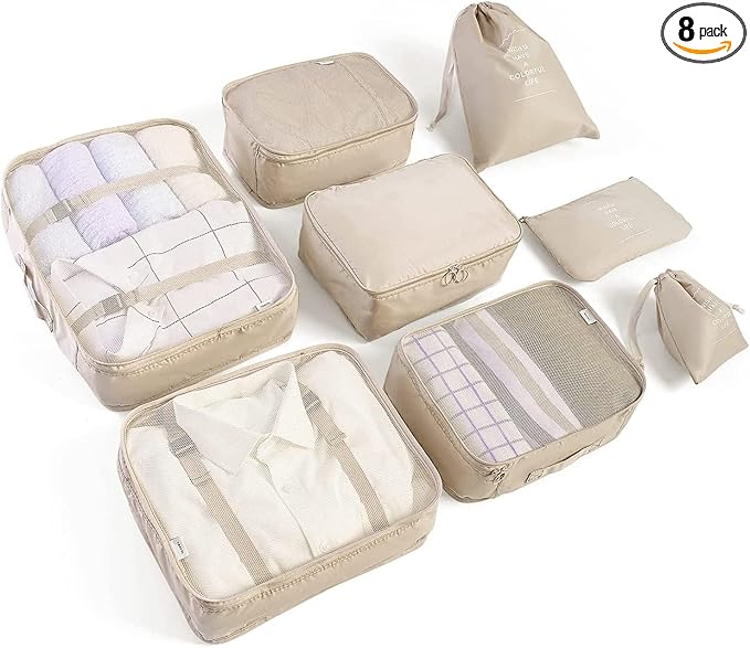 8 Set Packing Cubes for Suitcases Travel Luggage Packing Organizers,Travel Accessories Essentials Luggage Organizer with Shoe/Tioletry/Laundry Bag