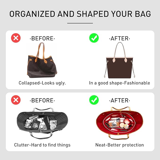 Purse Organizer Insert Compatible with Lv N.everfull MM Bag, Premium DopontPaper Bag Organizer Lightweight Water Resistant Purse Insert Divider Shaper for Tote Handbags, White-red/L