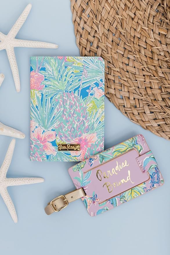 Lilly Pulitzer Vegan Leather Passport Holder, Cute Passport Cover, Travel Wallet with Credit Card Slots, Swizzle In