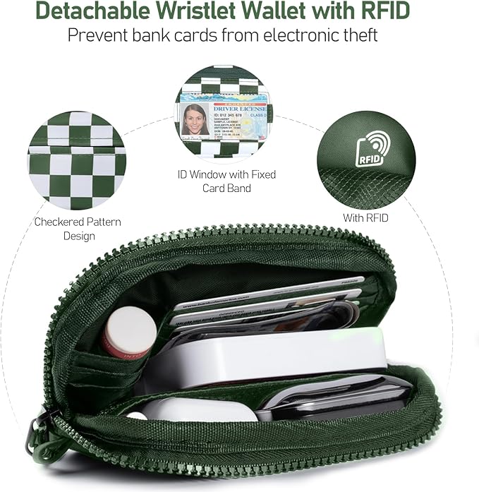 Tiostep Clip and Go Strap for Phone with Wallet Crossbody Phone Lanyard and Detachable Checkered Bag with ID Window and RFID Pouch for Daily Travel.