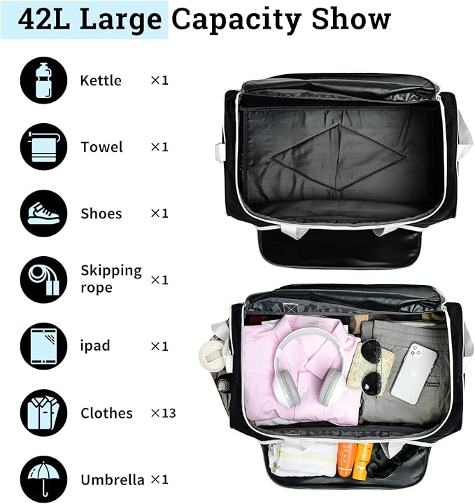Gym Duffle Bag for Men - 55L Black Large Duffel Bags for Sports, Workout, Traveling, Durable Heavy Duty Duffel Gear Bag