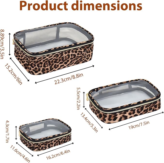 Clear Makeup Bags with Zipper, TSA Approved Travel Toiletry Bag, 3-Pack (Large, Small & Mini) Clear Cosmetic Bag, Waterproof Make Up Bag for Women, Car Bag Organizer & Car Organization Essentials
