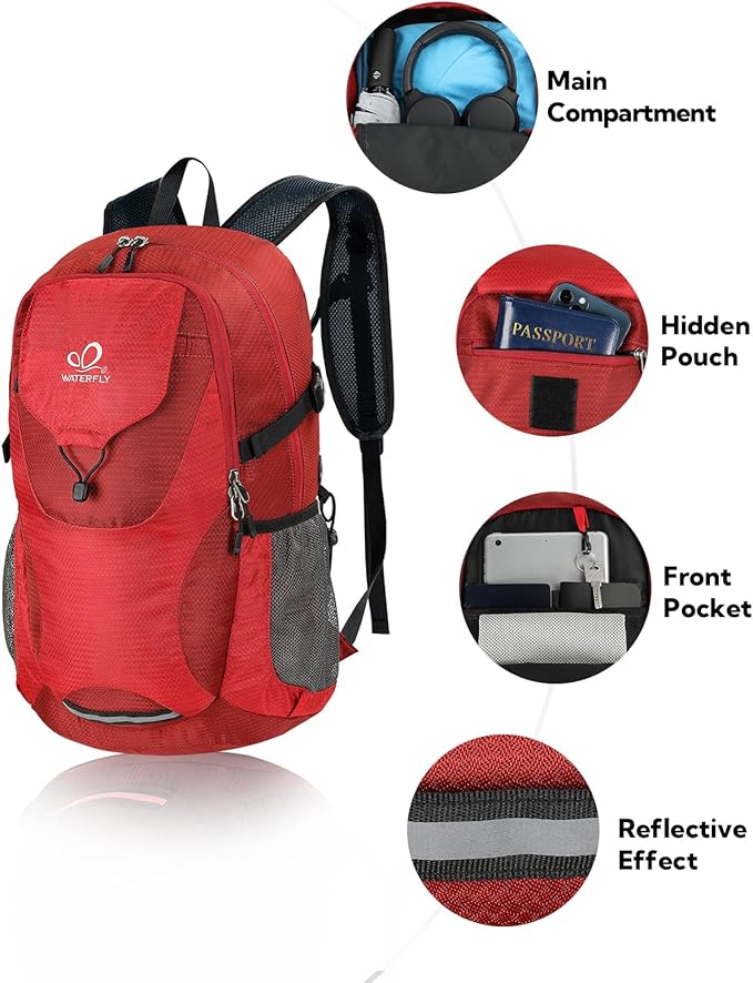WATERFLY Lightweight Packable Hiking Backpack: 30L Foldable Travel Daypack Ultralight Camping Day Pack for Woman Man