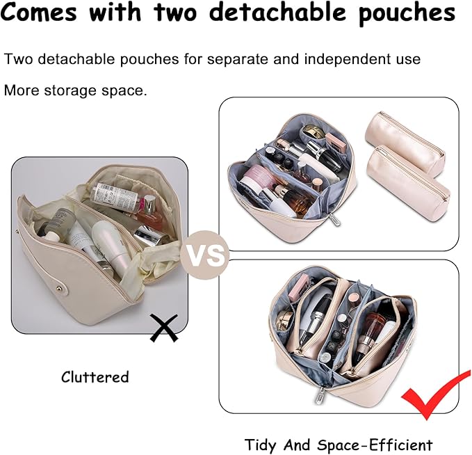 BOYATU Travel Makeup Bag Organizer Cosmetic Bag: 3 Pcs Set Make up Bags for Women with Handle - Waterproof Vegan Leather Toiletry Bags Travel Essentials Pouch with Compartments (C-03-Sliver)