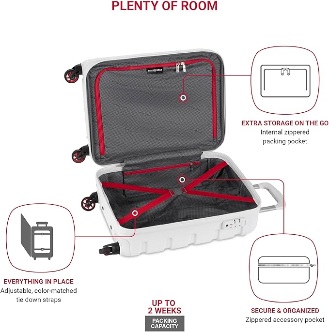 SwissGear 7366 Signature Hardside Expandable Luggage with Spinner Wheels, TSA Lock, Cup-Holder, White, 2-Piece Set (19/27)