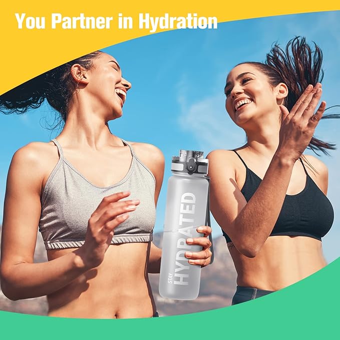 Sahara Sailor Water Bottle 32oz, Durable and Leakproof Water Bottles Motivational with Time Marker, Tritan, BPA Free, Wide Mouth with Easy Clean Brush for Gym, Travel, Home, School, Office (1 Bottle)