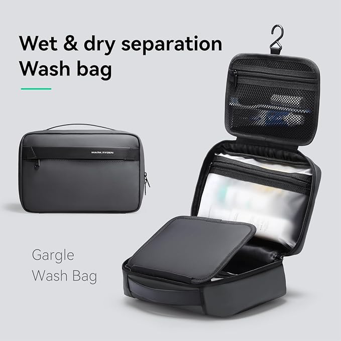 MARK RYDEN Toiletry Bag for Men, Travel Toiletry Organizer Dopp Kit Water-resistant Shaving Bag for Toiletries Accessories (Dark Grey)